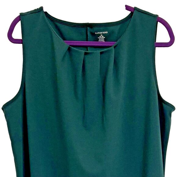 Lands’ End 1X (16W-18W) Green Sleeveless Dress, Round Pleated Neckline, NWOT - Picture 3 of 10